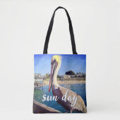 Pelican Bird Ocean Beach Pier Foto Zondag Quote Tote Bag (Voorkant)