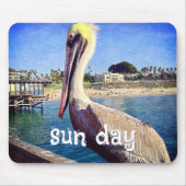 Pelican Bird Ocean Beach Pier Photo Sun Day Muismat (Voorkant)