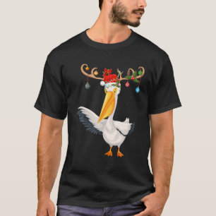 Pelican Bird Xmas Gift Reindeer Santa Hat Pelican T-shirt