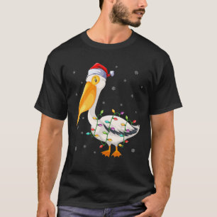 Pelican Bird Xmas Lighting Santa Hat Pelican Chris T-shirt