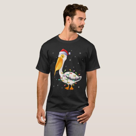 Pelican Bird Xmas Lighting Santa Hat Pelican Chris T-shirt (Voorkant volledig)