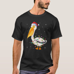 Pelican Bird Xmas Lighting Santa Hat Pelican Chris T-shirt