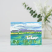 Pelican Birds Desert Mountain Lake Waterverf Briefkaart (Staand voorkant)