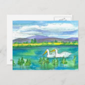 Pelican Birds Desert Mountain Lake Waterverf Briefkaart (Voorkant / Achterkant)