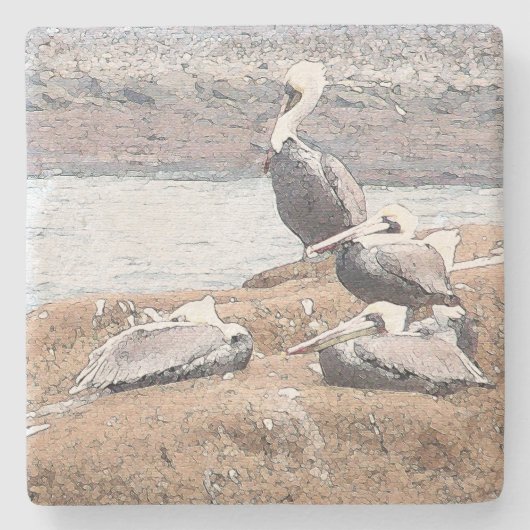 Pelican Birds Wilde Levensdieren Stenen Onderzetter (Voorkant)
