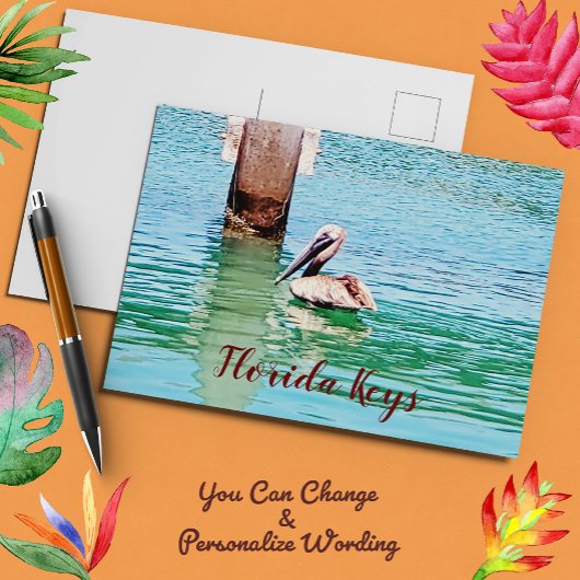 Pelican Chilling in Florida Keys Ocean Briefkaart