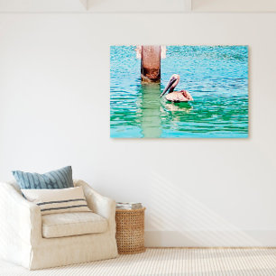 Pelican Chilling in Florida Keys Ocean Canvas Afdruk