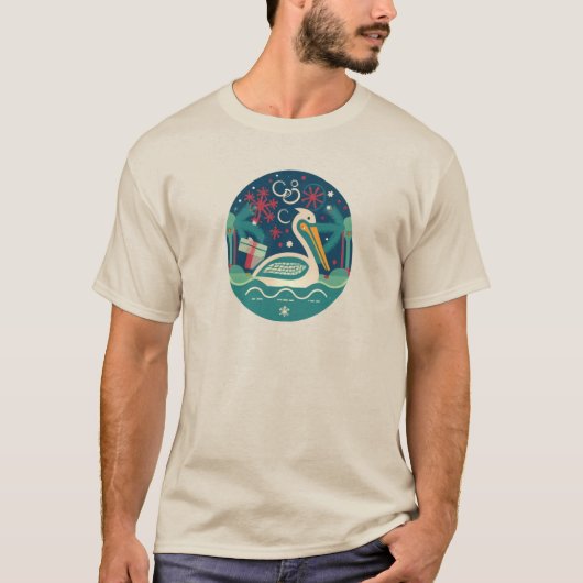PELICAN CHRISTMAS ORIGINELE MODERNE KUNST T-SHIRT (Voorkant)