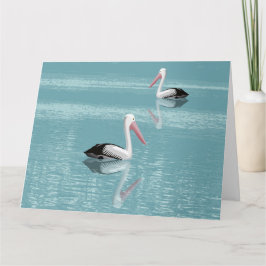 Pelican Couple Paddling Calm Aqua Water Groeten Kaart