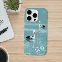Pelican Couple Paddling Calm Aqua Water Toevoegen  iPhone 16 Pro Hoesje