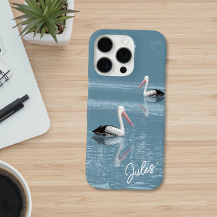 Pelican Couple Paddling Calm Blue Water Toevoegen iPhone 16 Pro Hoesje