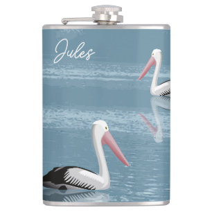 Pelican Couple Paddling Calm Blue Water Toevoegen Heupfles