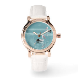 Pelican Couple Paddling op rustig aquawater Horloge