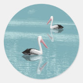 Pelican Couple Paddling op rustig aquawater Ronde Sticker (Voorkant)
