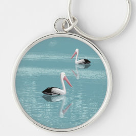 Pelican Couple Paddling op rustig aquawater Sleutelhanger
