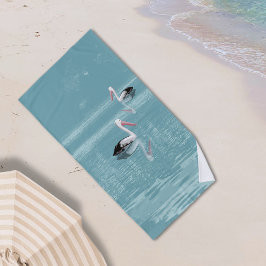 Pelican Couple Paddling op rustig aquawater Strandlaken