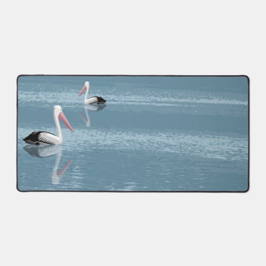 Pelican Couple Paddling op rustig blauw water Bureaumat (Voorkant)