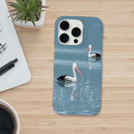 Pelican Couple Paddling op rustig blauw water iPhone 16 Pro Hoesje