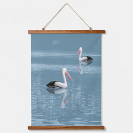 Pelican Couple Paddling op rustig blauw water Hangend Wandkleed
