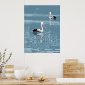 Pelican Couple Paddling op rustig blauw water Poster (Keuken)