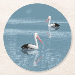 Pelican Couple Paddling op rustig blauw water Ronde Kartonnen Onderzetter