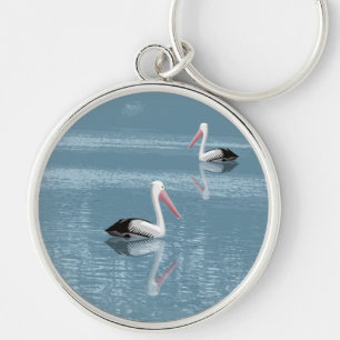 Pelican Couple Paddling op rustig blauw water Sleutelhanger