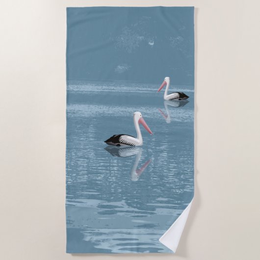 Pelican Couple Paddling op rustig blauw water Strandlaken (Voorkant)
