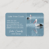 Pelican Couple Paddling op rustig blauw water Visitekaartje (Achterkant)