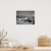 Pelican en Boats (zwart en wit) Poster (Keuken)