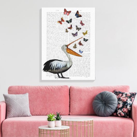Pelican en Butterflies Canvas Afdruk (Insitu (Woonkamer))