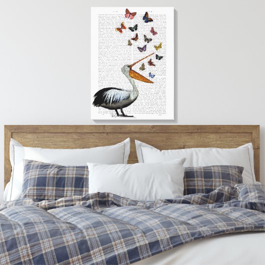 Pelican en Butterflies Canvas Afdruk (Insitu (Slaapkamer))