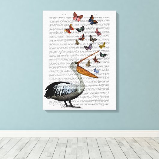 Pelican en Butterflies Canvas Afdruk (Insitu (Houten vloer))