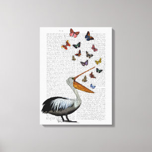 Pelican en Butterflies Canvas Afdruk