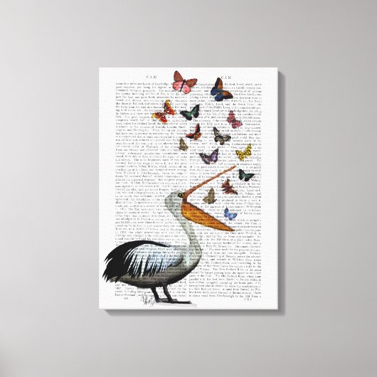 Pelican en Butterflies Canvas Afdruk (Voorkant)