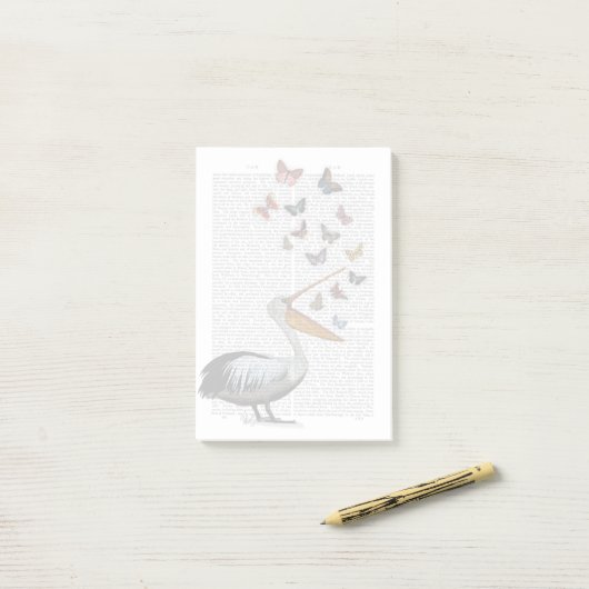 Pelican en Butterflies Post-it® Notes (Op bureau)
