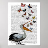 Pelican en Butterflies Poster (Voorkant)