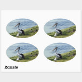Pelican en eenden, ovale sticker (Vel)