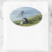 Pelican en eenden, ovale sticker (Tas)
