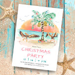 Pelican en Palm Beach met kerstfeest Kaart<br><div class="desc">Op de uitnodiging voor een tropische kerstfeestdag staan twee pelikaanse zeeen die hun vleugels vol vreugde op het strand zien van een palmboom met kerstbomen en cadeaus. Bezoek mijn 'Pelican and Palm Tree'-collectie voor het coördineren van wenskaarten,  cadeau-labels,  partijbenodigdheden en nog veel meer. Art door KL Stock</div>