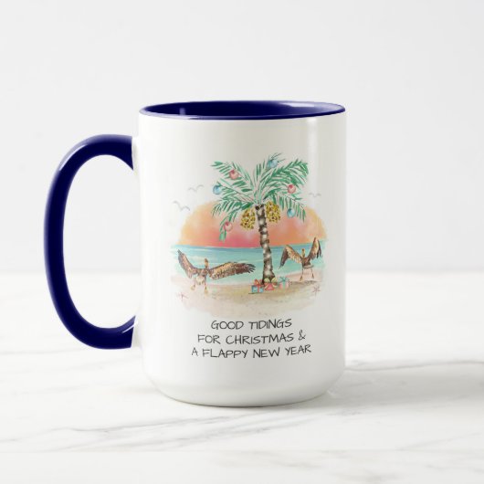 Pelican en Palm Tree Funny Coastal Kerstmis Mok (Links)