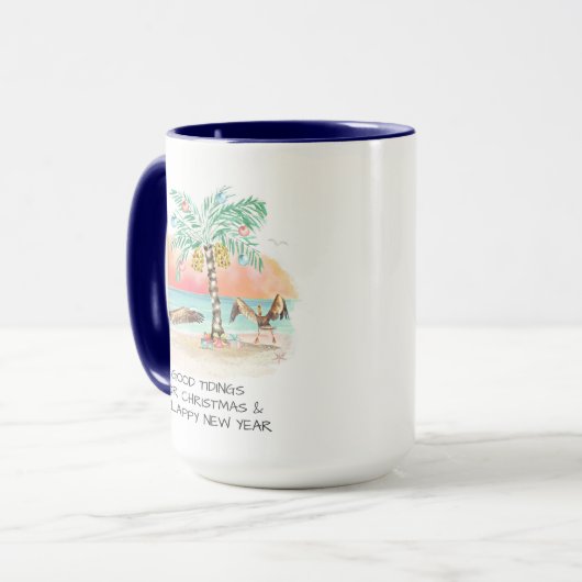 Pelican en Palm Tree Funny Coastal Kerstmis Mok (Voorkant links)