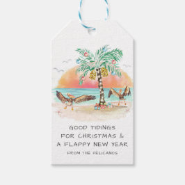 Pelican en Palm Tree tropische kerstmis Cadeaulabel