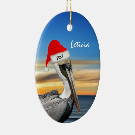 Pelican in Kerstmis in Santa Hat Keramisch Ornament (Rechts)