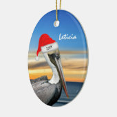 Pelican in Kerstmis in Santa Hat Keramisch Ornament (Links)