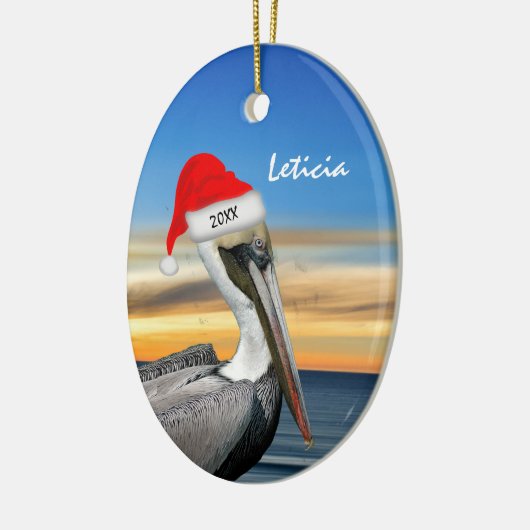 Pelican in Kerstmis in Santa Hat Keramisch Ornament (Links)