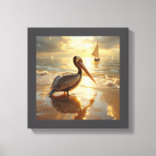 Pelican in the morning glow of sunrise canvas afdruk (Voorkant)