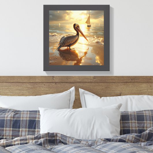 Pelican in the morning glow of sunrise canvas afdruk (Insitu (Slaapkamer))