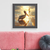 Pelican in the morning glow of sunrise canvas afdruk (Insitu (Woonkamer))