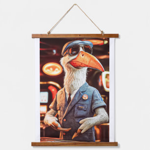 PELICAN KENO GAME-OMROEP. MASKER DRAGEN HANGEND WANDKLEED