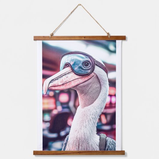 PELICAN KENO GAME-OMROEP. MASKER DRAGEN HANGEND WANDKLEED (Voorkant)